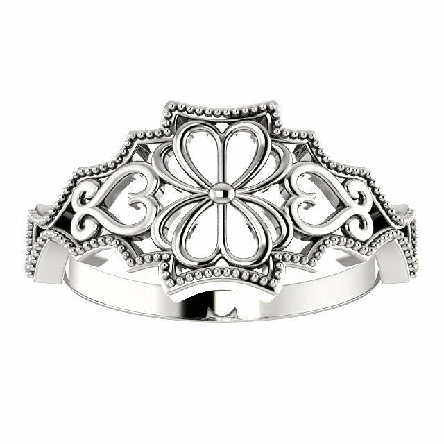 Sterling Silver Heart Design Vintage Inspired Ladies Fashion Ring Size 7