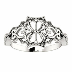 Sterling Silver Heart Design Vintage Inspired Ladies Fashion Ring Size 7