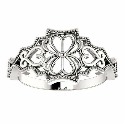 Image of Sterling Silver Heart Design Vintage Inspired Ladies Fashion Ring Size 7