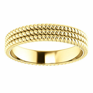 SIZE 8.5 14K Yellow Gold LAYERED Stacked Rope Band 4.5mm Wide Ring Free Shipping