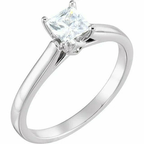 Image of New 10k White Gold Princess Cubic Zirconia Solitaire Engagement Ring Size 7