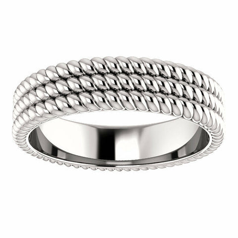 Image of SIZE 8.5 Layered Stacked Rope Band 14K White Gold 4.5mm Wide Ring Free Shipping