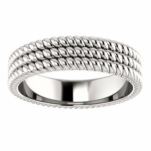 SIZE 8.5 Layered Stacked Rope Band 14K White Gold 4.5mm Wide Ring Free Shipping