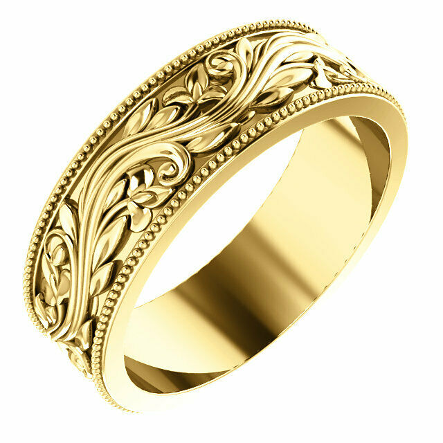 SIZE 9 - 6.0mm 14k Yellow Gold Sculptural-Inspired Milgrain Bridal Wedding Band