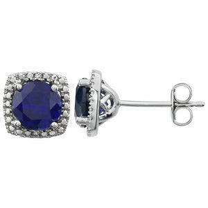 Sterling Silver 6mm Lab Created Sapphire & .015 ct tw Diamond Earrings