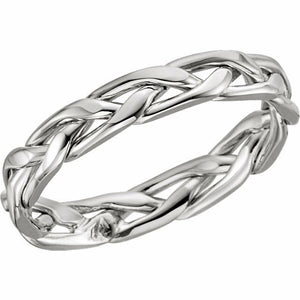 SIZE 5 - True Hand Woven 14k White Gold 3.75mm wide Design Wedding Band Timeless