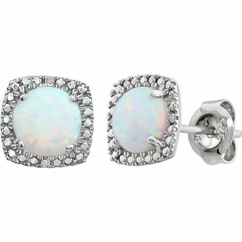 Image of Sterling Silver 6mm Lab Created Opal & .015 ct tw Diamond Button Stud Earrings