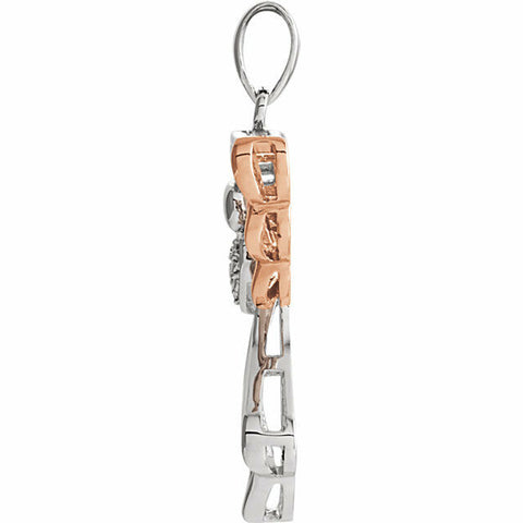 Image of Angel Pendant Diamond Accent Sterling Silver with Rose Gold Vermeil 29x17.8mm