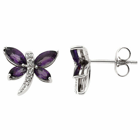 Image of Dragonfly Earrings set in 14K White Gold with Amethyst and .04 CTW Diamonds