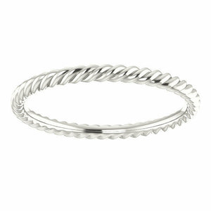 Sterling Silver Skinny Rope Band 2.0 mm wide Sizes 4-8 including 1/2 sizes