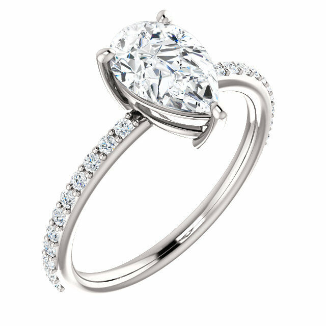 14K White Gold Pear Forever One Moissanite & 1/5 CTW Diamond Engagement Ring