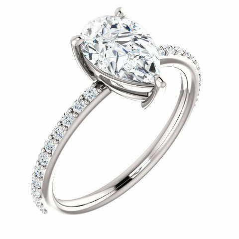 Image of 14K White Gold Pear Forever One Moissanite & 1/5 CTW Diamond Engagement Ring