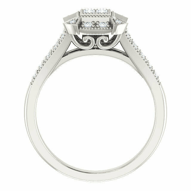 Sterling Silver Cubic Zirconia Halo-Style Square Illusion Ring Size 7