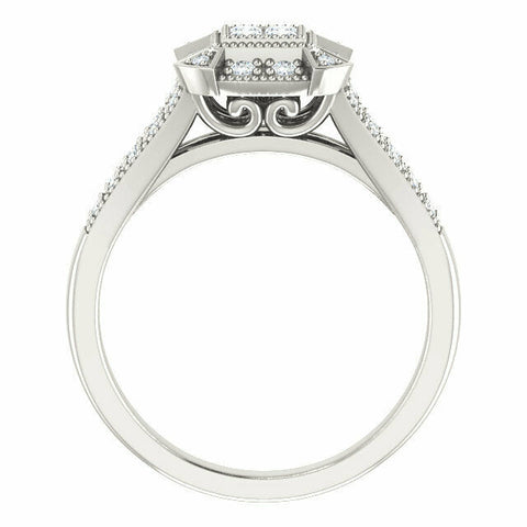 Image of Sterling Silver Cubic Zirconia Halo-Style Square Illusion Ring Size 7