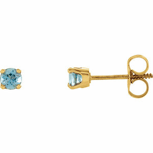 14kt Yellow Gold Genuine Aquamarine "March" Youth Birthstone Earrings