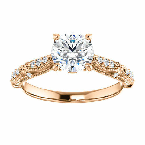 Image of 14K Rose Gold Round Forever One Moissanite & 1/10 CTW Diamond Engagement Ring