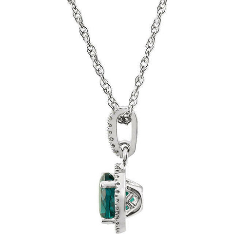 Image of 1/10 ct.tw. Diamond  and Created Emerald 14k White Gold 18"  Pendant Necklace