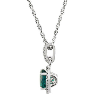 1/10 ct.tw. Diamond  and Created Emerald 14k White Gold 18"  Pendant Necklace