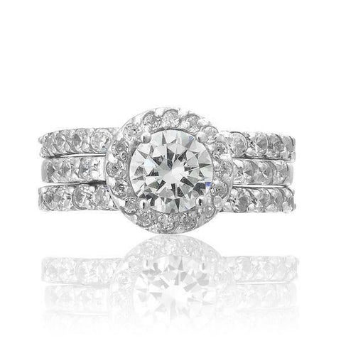 Image of SIZE 8 - Engagement Ring Set Halo Style CZ Cubic Zirconia and Sterling Silver