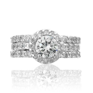 SIZE 8 - Engagement Ring Set Halo Style CZ Cubic Zirconia and Sterling Silver