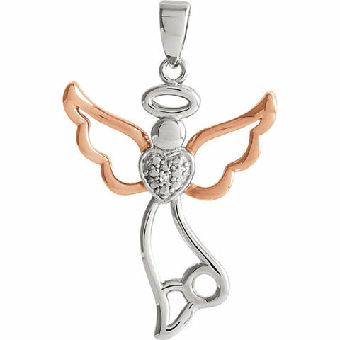 Image of Angel Pendant Diamond Accent Sterling Silver with Rose Gold Vermeil 29x17.8mm