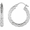 14K White Gold Diamond Cut Pierced Tube Hoop Earrings 21 x 2.5 mm Hinged Posts