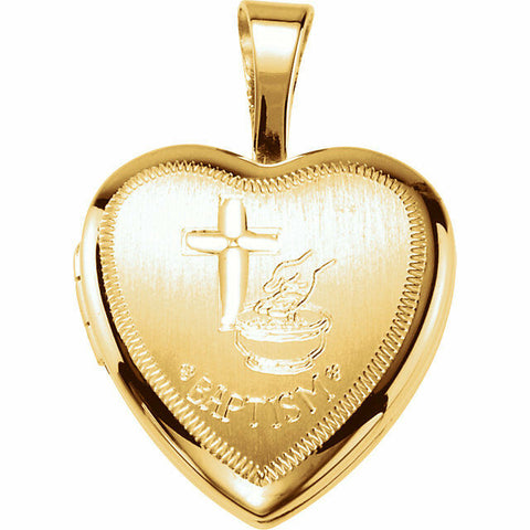 Image of Baptism Heart Locket Gold Plated over Sterling Silver 12 x 12.5mm New