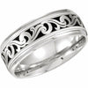 SIZE 6 - Comfort Fit 14k White Gold and Enamel Swirl Wedding Band 7.0mm Wide