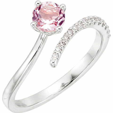 Image of 14K White Gold Morganite and 1/10 CTW Diamond Bypass Ring Size 7 Free Shipping