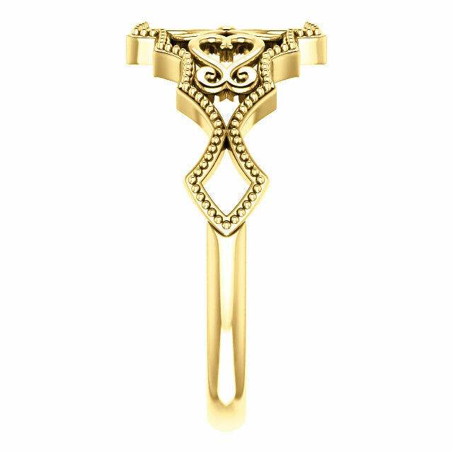 14k Yellow Gold Heart Design Vintage Inspired Ladies Fashion Ring Size 7