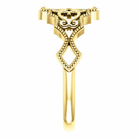 14k Yellow Gold Heart Design Vintage Inspired Ladies Fashion Ring Size 7