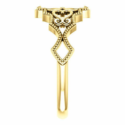 Image of 14k Yellow Gold Heart Design Vintage Inspired Ladies Fashion Ring Size 7