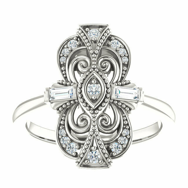 Sterling Silver 1/6 CTW Diamond Vintage Style Ring Sizes 6-8 including 1/4 sizes