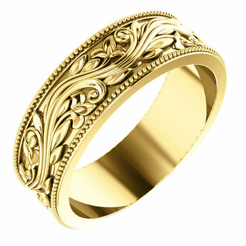 Image of SZ 10.5 - 14k Yellow Gold Sculptural-Inspired Milgrain Bridal Wedding Band 6.0mm