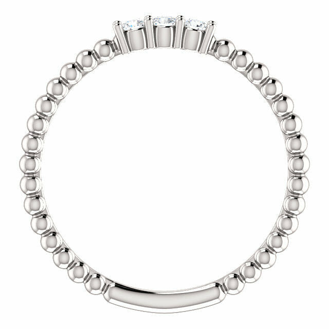 SIZE 7 - 1/10 CTW Diamond Beaded Stackable Ring 14K White Gold Ring Setting