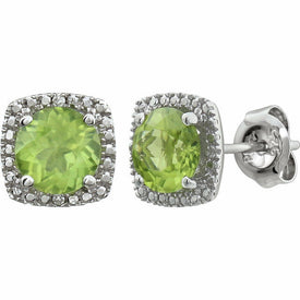 Sterling Silver 6mm Peridot & .015 ct tw Diamond Earrings Birthstone Jewelry