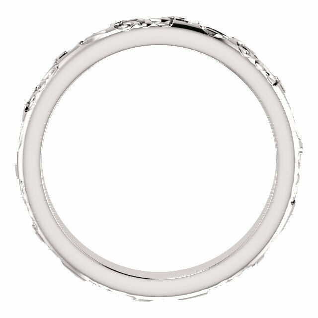 SIZE 4 - Vintage-Inspired Sculptural Wedding Band 14k White Gold 3.5 mm wide New
