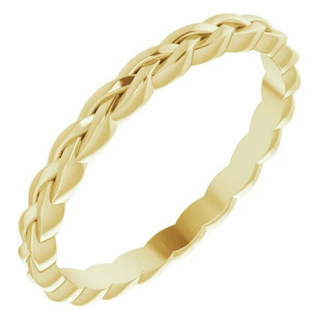 Image of New 2mm 14K Yellow Gold Woven Rope Wedding Band Stackable Ring Bridal Jewelry