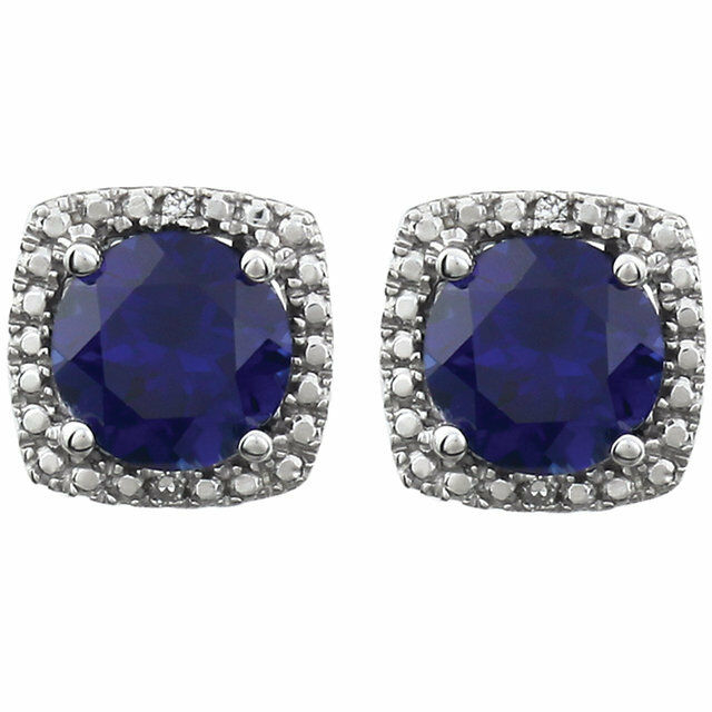 Sterling Silver 6mm Lab Created Sapphire & .015 ct tw Diamond Earrings