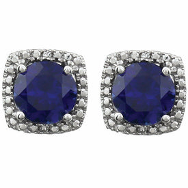 Sterling Silver 6mm Lab Created Sapphire & .015 ct tw Diamond Earrings