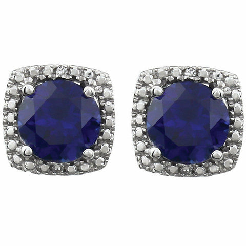 Image of Sterling Silver 6mm Lab Created Sapphire & .015 ct tw Diamond Earrings