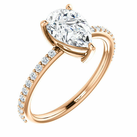 Image of 14K Rose Gold Pear Forever One Moissanite & 1/5 CTW Diamond Engagement Ring