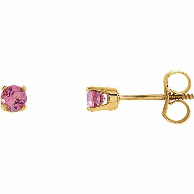 14kt Yellow Gold Genuine Pink Tourmaline "October" Youth Birthstone Earrings