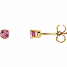 14kt Yellow Gold Genuine Pink Tourmaline "October" Youth Birthstone Earrings