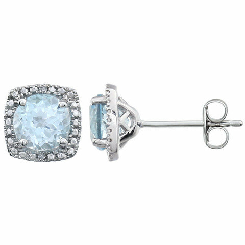 Image of Sterling Silver 6mm Sky Blue Topaz & .015 ct tw Diamond Halo Style Earrings