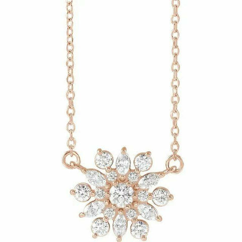 Image of TODAY'S DEAL! 1/2 CTW Diamond Vintage Inspired Snowflake Necklace 14k Rose Gold