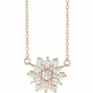 TODAY'S DEAL! 1/2 CTW Diamond Vintage Inspired Snowflake Necklace 14k Rose Gold