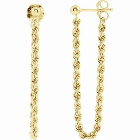 Image of 14K Yellow Gold Rope Chain Pierced Dangle Earrings 36.88 x 1.38 mm Push on Backs