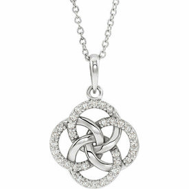 14K White Gold 1/8 CTW Diamond Five Fold Celtic Necklace 16-18" Adjustable Chain
