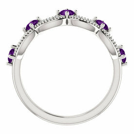 SIZE 7 - Genuine Amethyst and .06 CTW Diamond Crown Ring in 14kt White Gold
